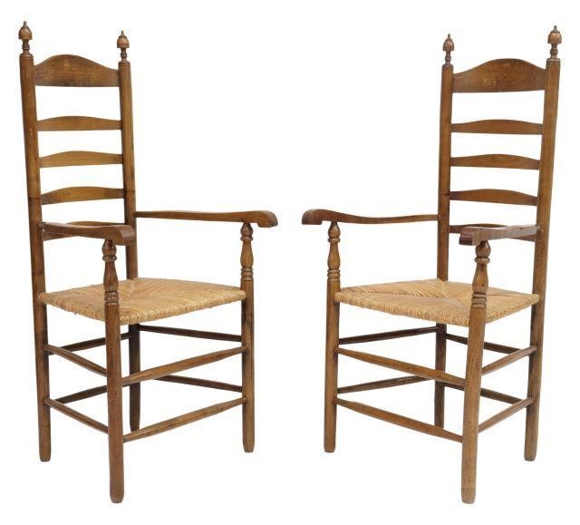 Appraisal: pair French Provincial armchairs late th c turned finials ladder