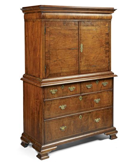 Appraisal: WILLIAM AND MARY WALNUT CABINET ON CHEST TH CENTURY WITH