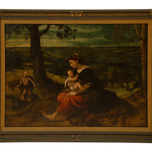 Appraisal: European School th Century Holy Family at Rest in Landscape