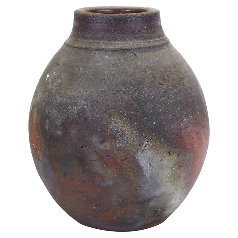 Appraisal: MID-CENTURY MODERN RAKU STONEWARE POTTERY VASE Mid-century modern raku heavy