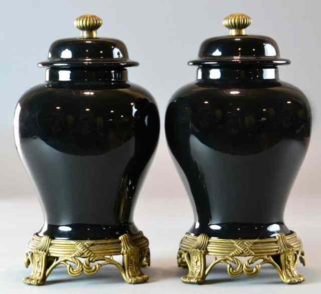 Appraisal: Pr Chinese Monochrome Porcelain Jars And CoversOf ballister shape raised