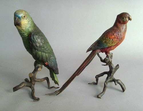 Appraisal: Two Austrian cold painted bronze parrots h h