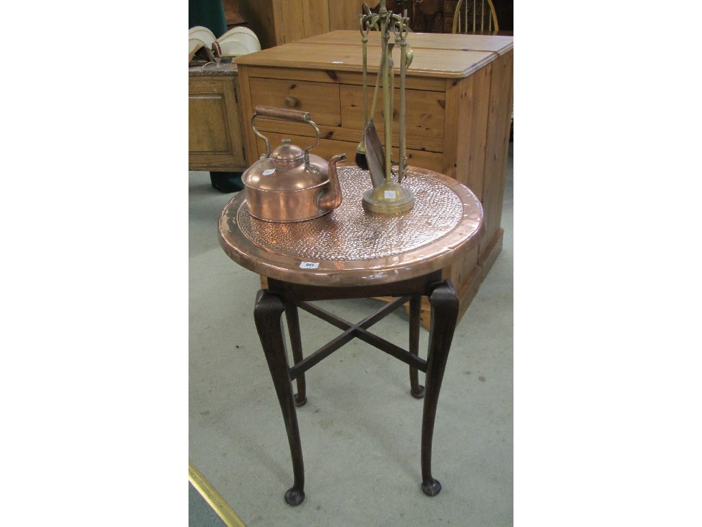 Appraisal: Arts and Crafts table with copper top tea kettle and