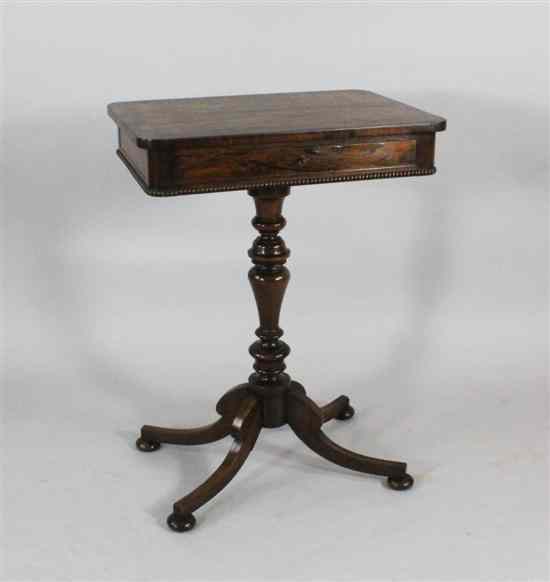 Appraisal: A Regency rosewood occasional table with drawer on turned stem