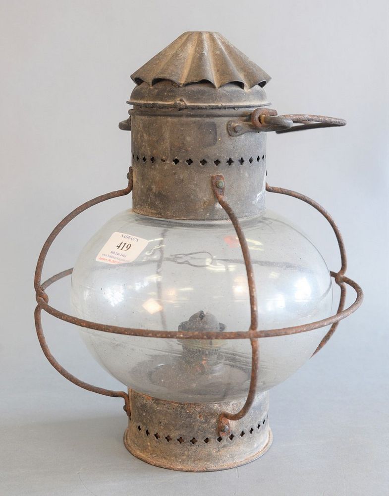 Appraisal: Onion Lantern with metal handle and supports height with handle