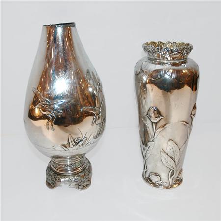 Appraisal: Christofle Silver Vase Together with a Japanese Silver Vase Estimate