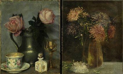 Appraisal: th th School Two Still Lifes Oil on canvas one