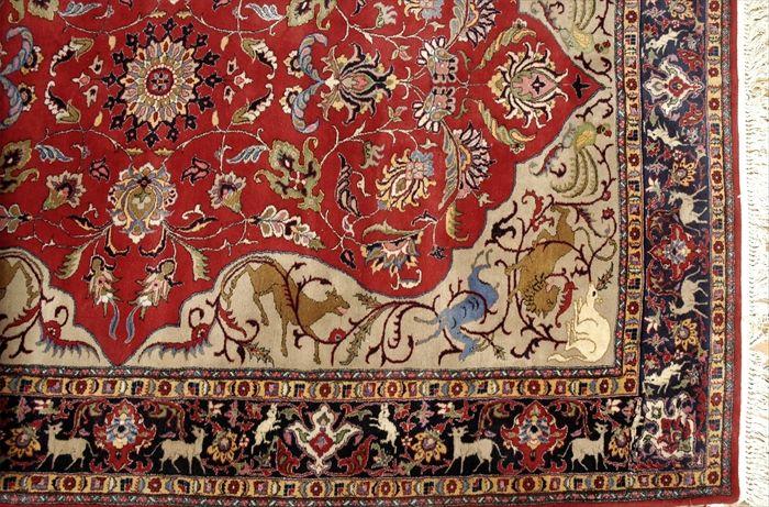 Appraisal: Contemporary Persian Red-Ground Carpet with Animal Spandrels ft in x