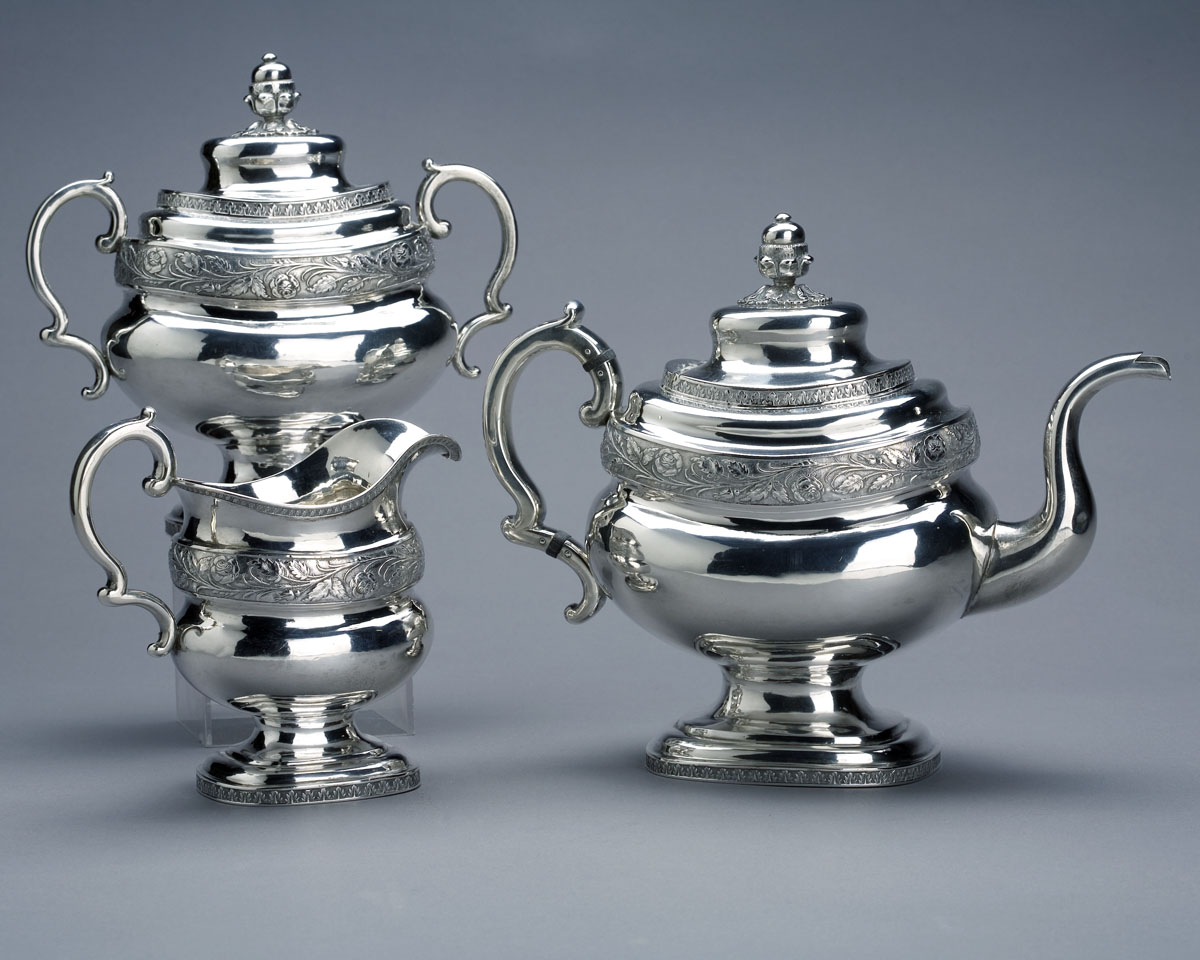 Appraisal: AMERICAN CLASSICAL SILVER THREE-PIECE TEA SERVICE JOHN TARGEE NEW YORK