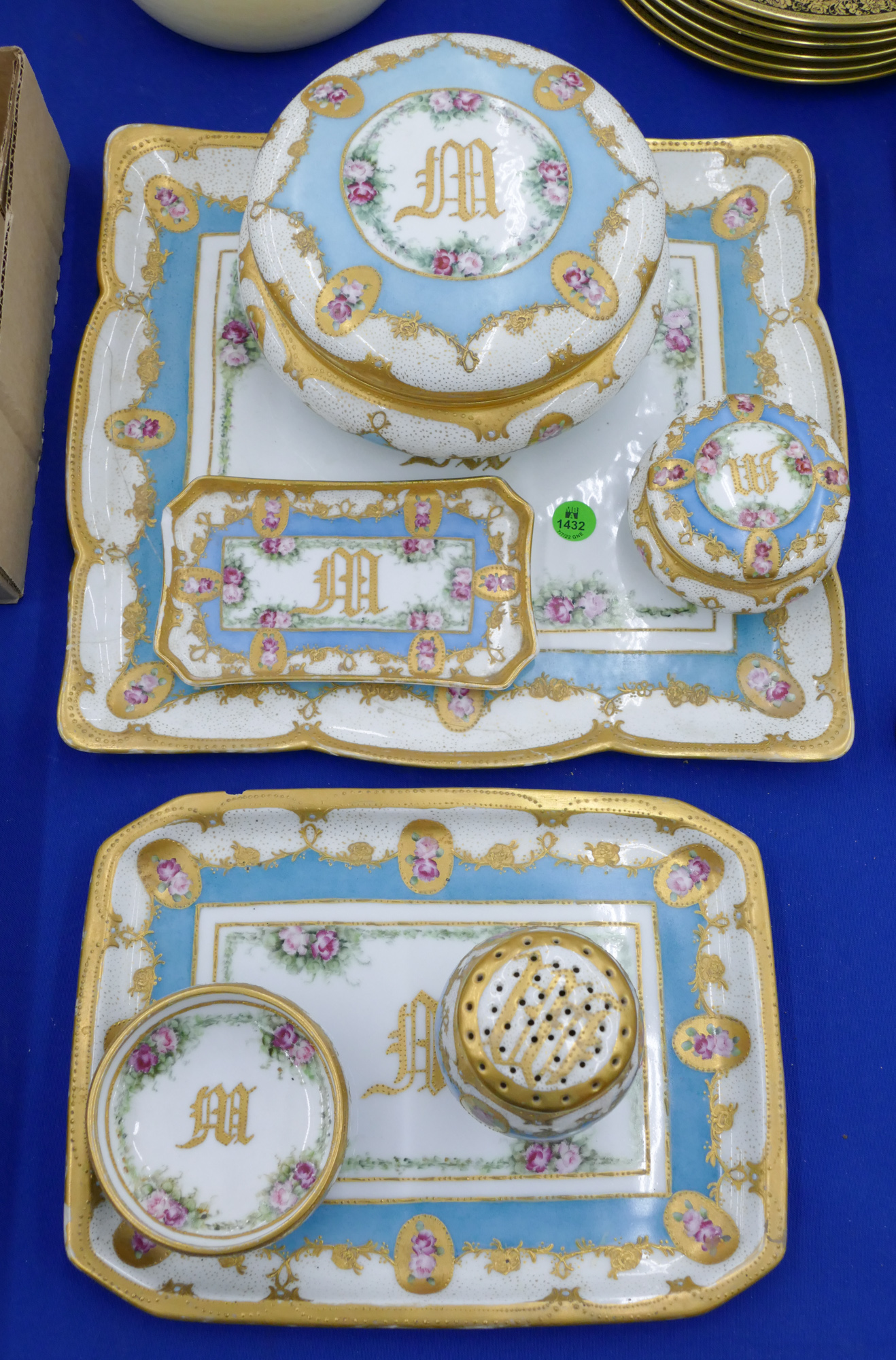 Appraisal: pc Limoge Gilt Floral Porcelain Dresser Set '' to ''