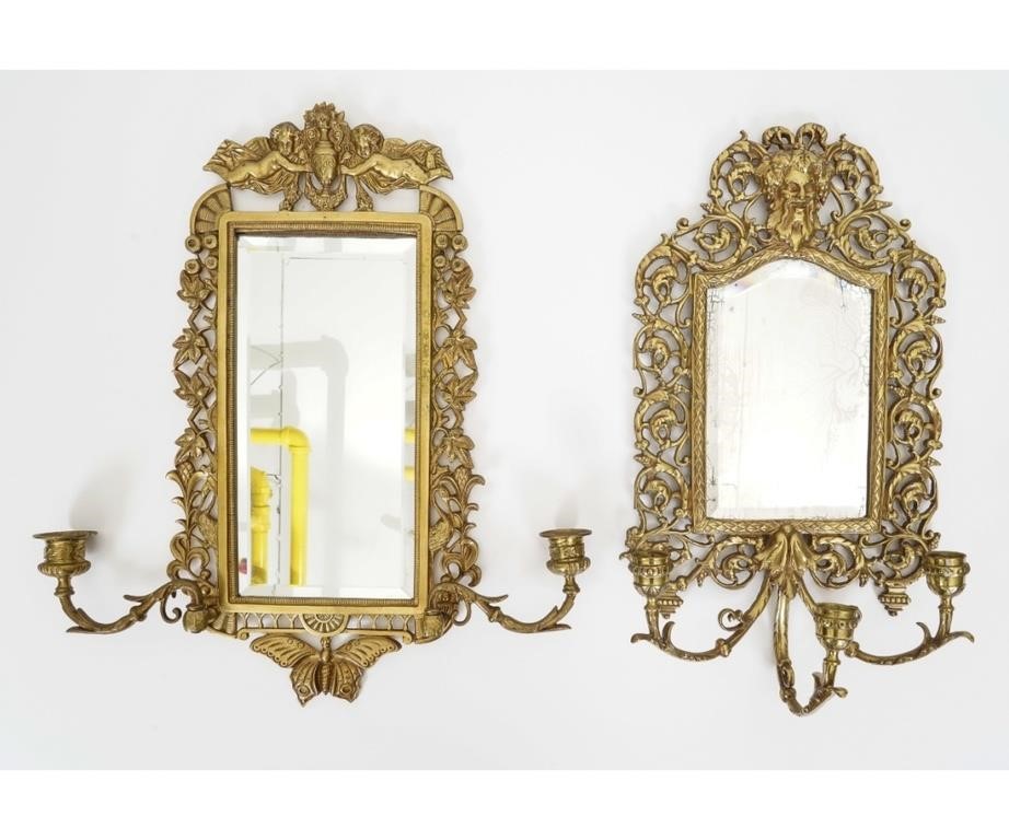 Appraisal: Two Continental brass wall sconces with mirrored backs circa 's