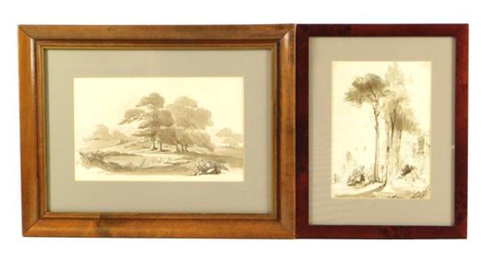 Appraisal: Two ink wash drawings including one with pencil signature that