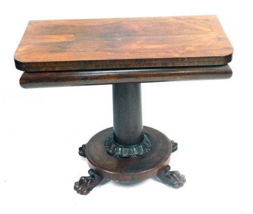 Appraisal: A William IV rosewood card table with canted corners on