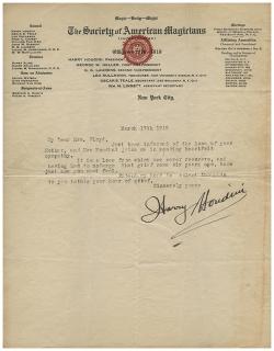 Appraisal: Houdini Harry Ehrich Weiss Typed Letter Signed Harry Houdini to