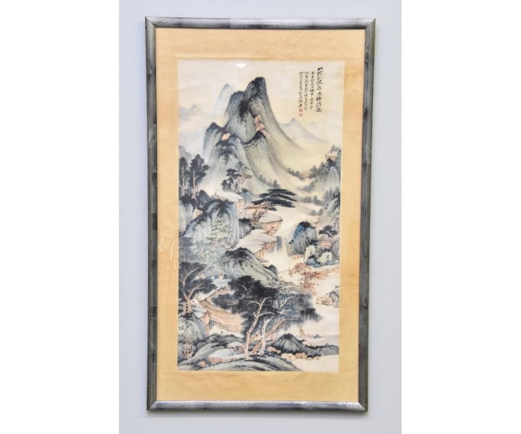 Appraisal: Framed Chinese painted mountain village landscape signed x sight size