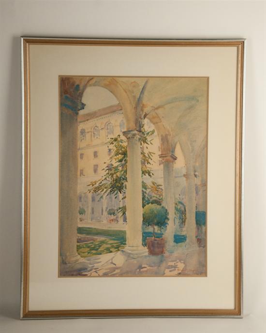 Appraisal: Edmund S Campbell Scene of Courtyard and Columns Watercolor on