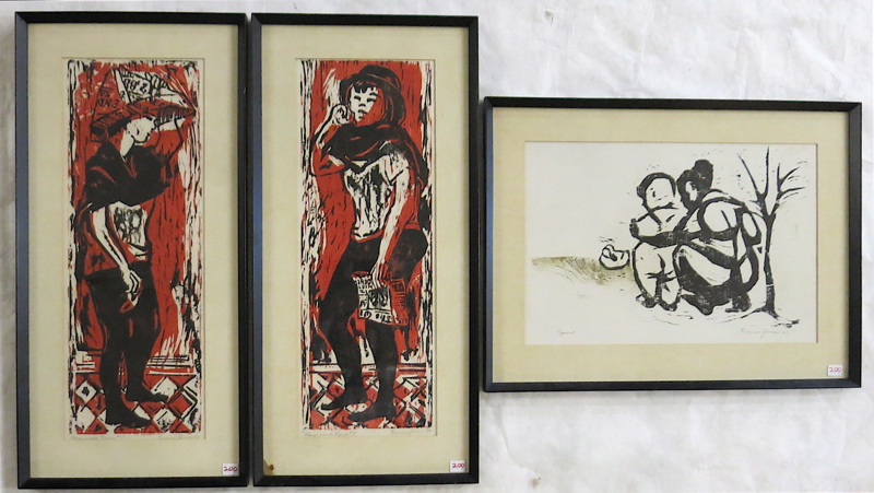 Appraisal: EUNICE JENSEN PARSONS THREE WOODCUTS Oregon Illinois born Masquerade Figure