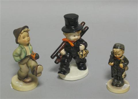 Appraisal: THREE HUMMEL FIGURES Including 'Happy Traveler' no full bee mark