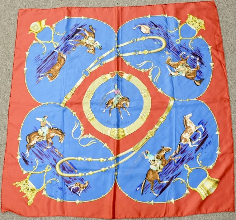 Appraisal: Hermes silk scarf with horses in original box approximately x