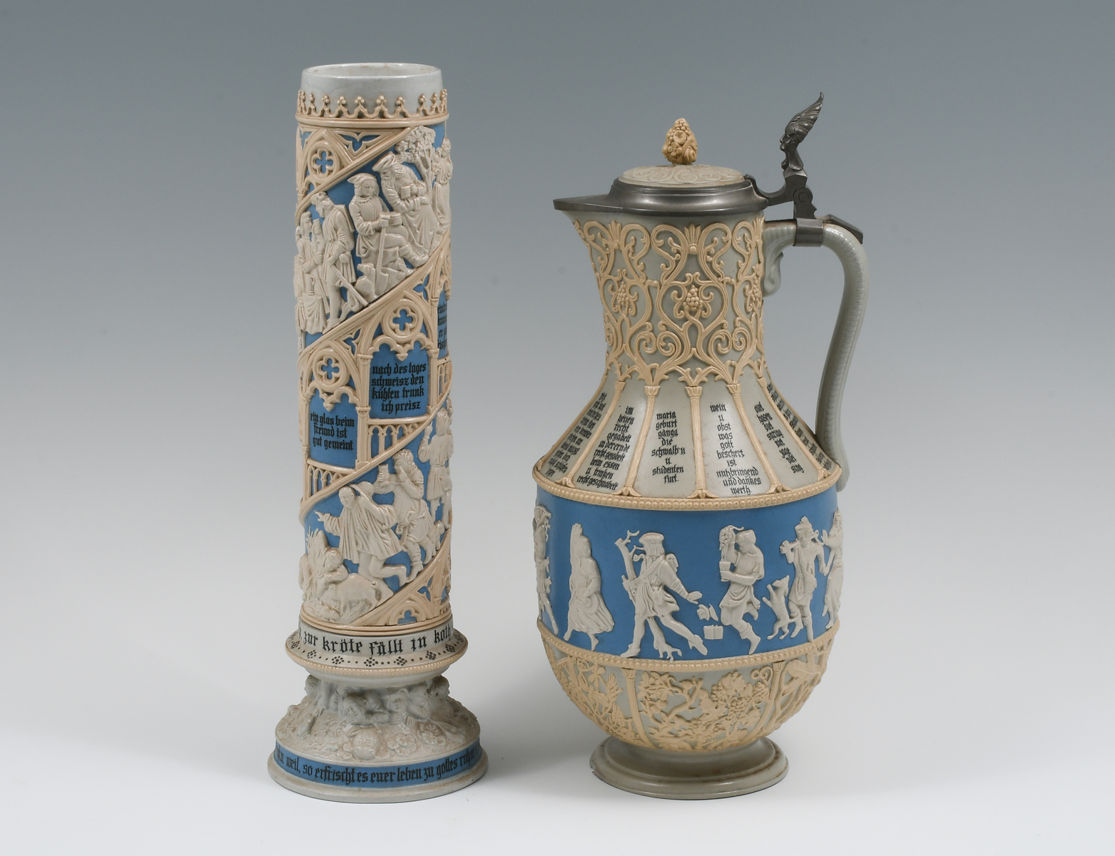 Appraisal: PC VILLEROY BOCH METTLACH EWER POKAL Comprising - Mettlach Relief