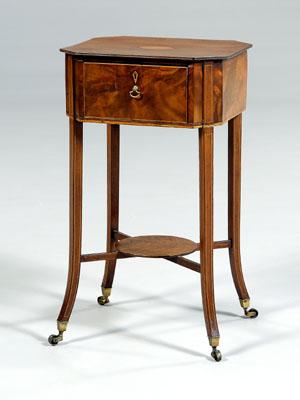 Appraisal: Hepplewhite inlaid work table mahogany with inlaid top over dovetailed