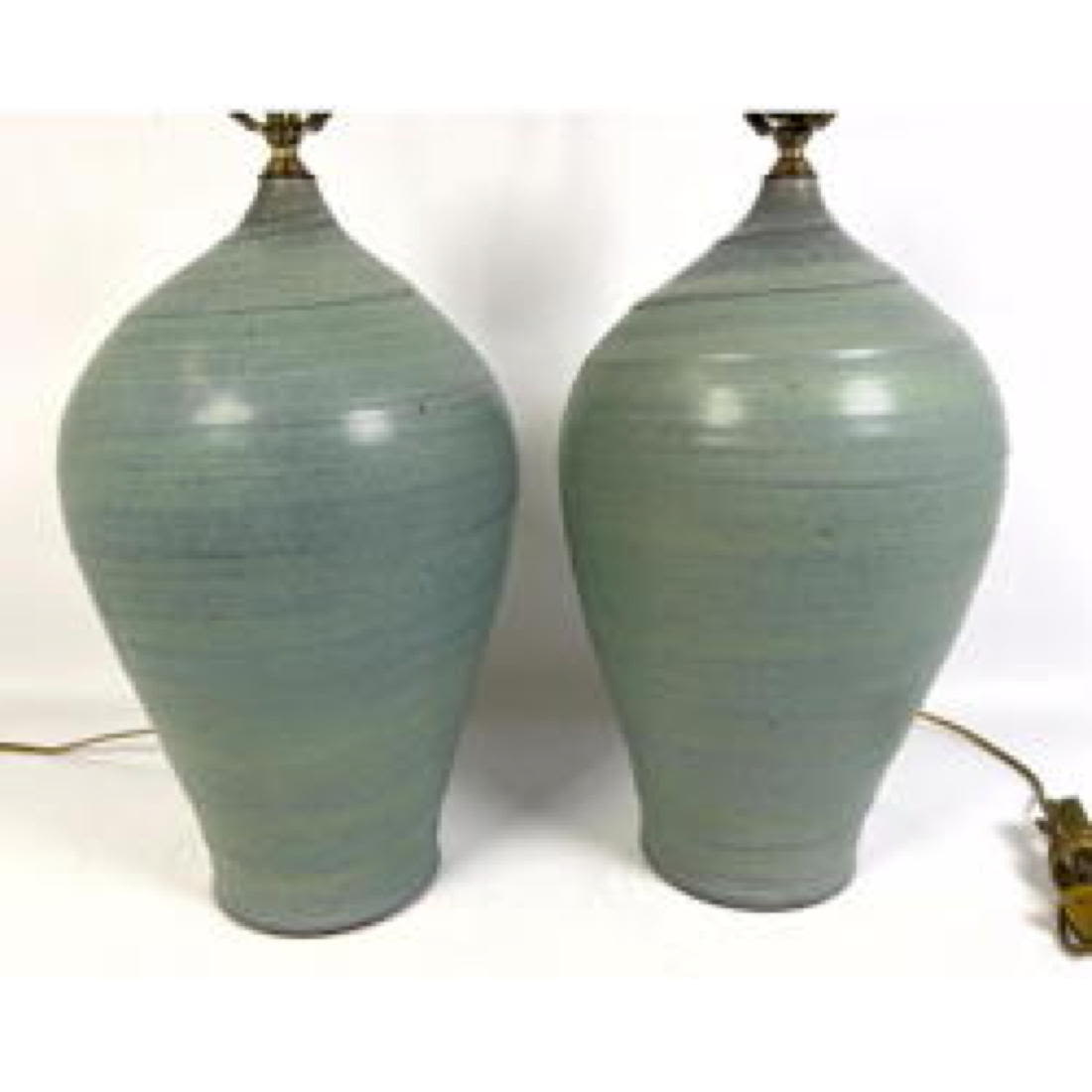 Appraisal: Pair of American Studio Pottery Turquoise Glaze Lamps Pottery only