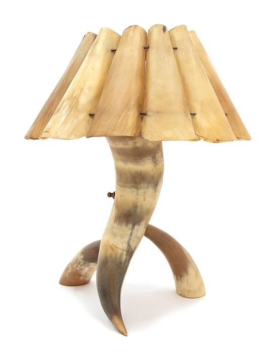 Appraisal: A Small Horn Table Lamp and Shade Height x diameter