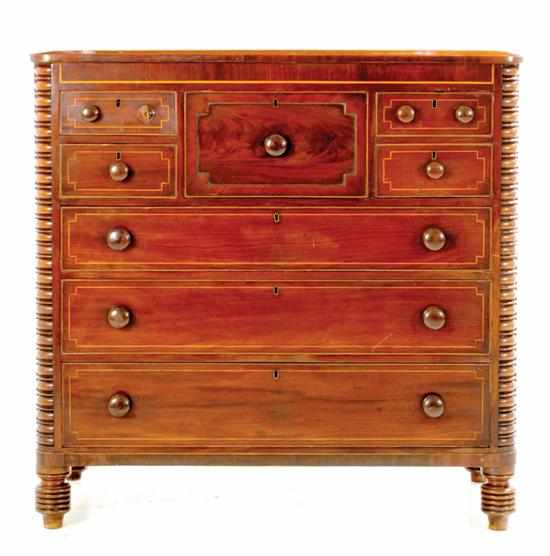 Appraisal: Regency inlaid mahogany chest of drawers mid th century rectangular