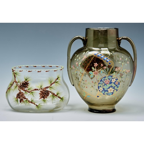 Appraisal: A French enamelled glass vase c of cinnamon glass enamelled