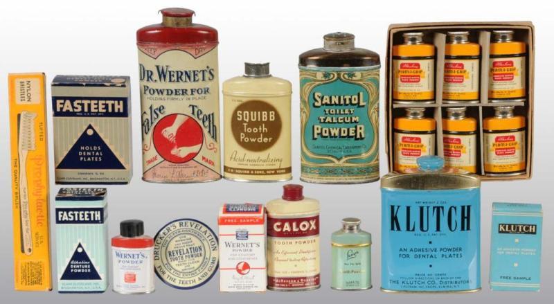 Appraisal: Lot of Tooth Powder Tins Accessories Description Nice grouping includes