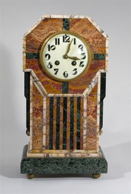 Appraisal: A mixed marble French mantel clock rectangular section with enamelled