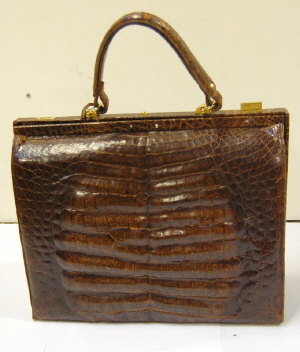 Appraisal: Large crocodile lady's 'gladstone' style handbag lined in taupe suede