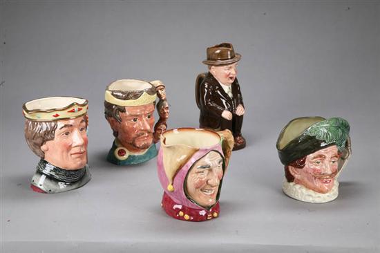 Appraisal: FIVE ROYAL DOULTON CHARACTER JUGS Henry V D in Macbeth