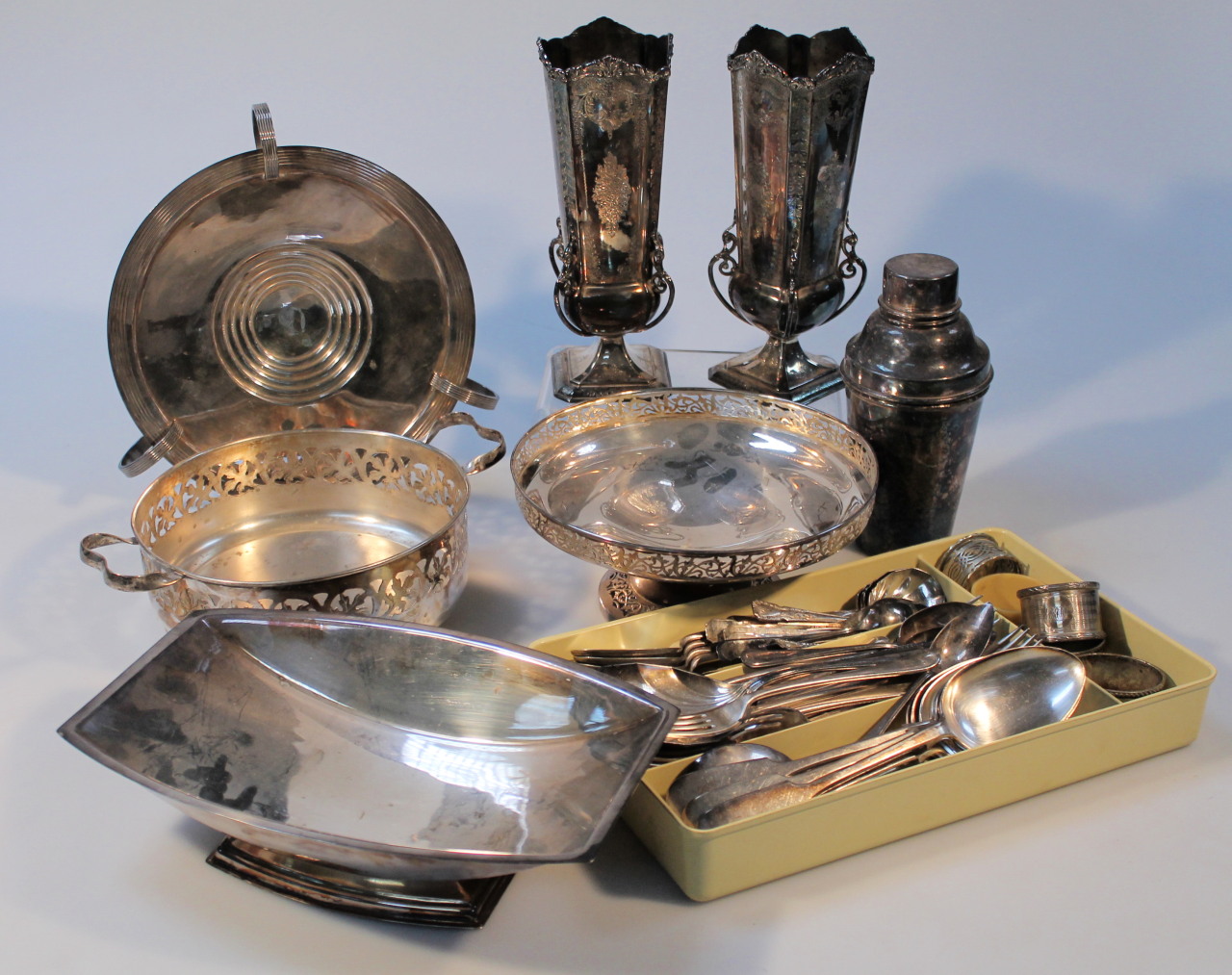 Appraisal: A silver napkin ring and a various other plated ware