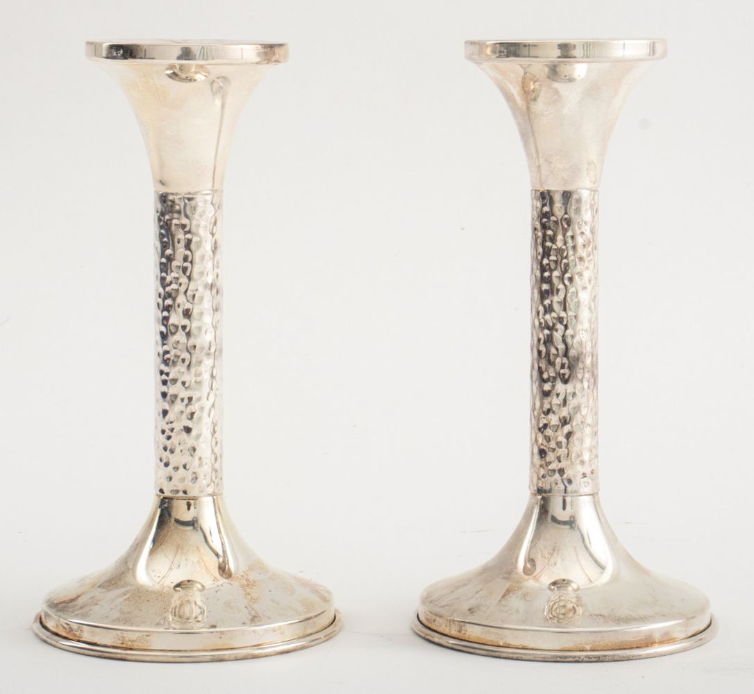 Appraisal: ROTEM SILVERPLATE SHABBAT JUDAICA CANDLESTICKS PR Pair of Rotem silverplate