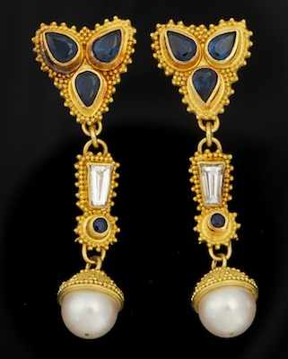 Appraisal: A Pair of k Gold Sapphire Diamond and Pearl Earrings