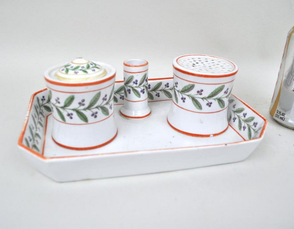 Appraisal: English Porcelain Three Piece Standish long wide high to the