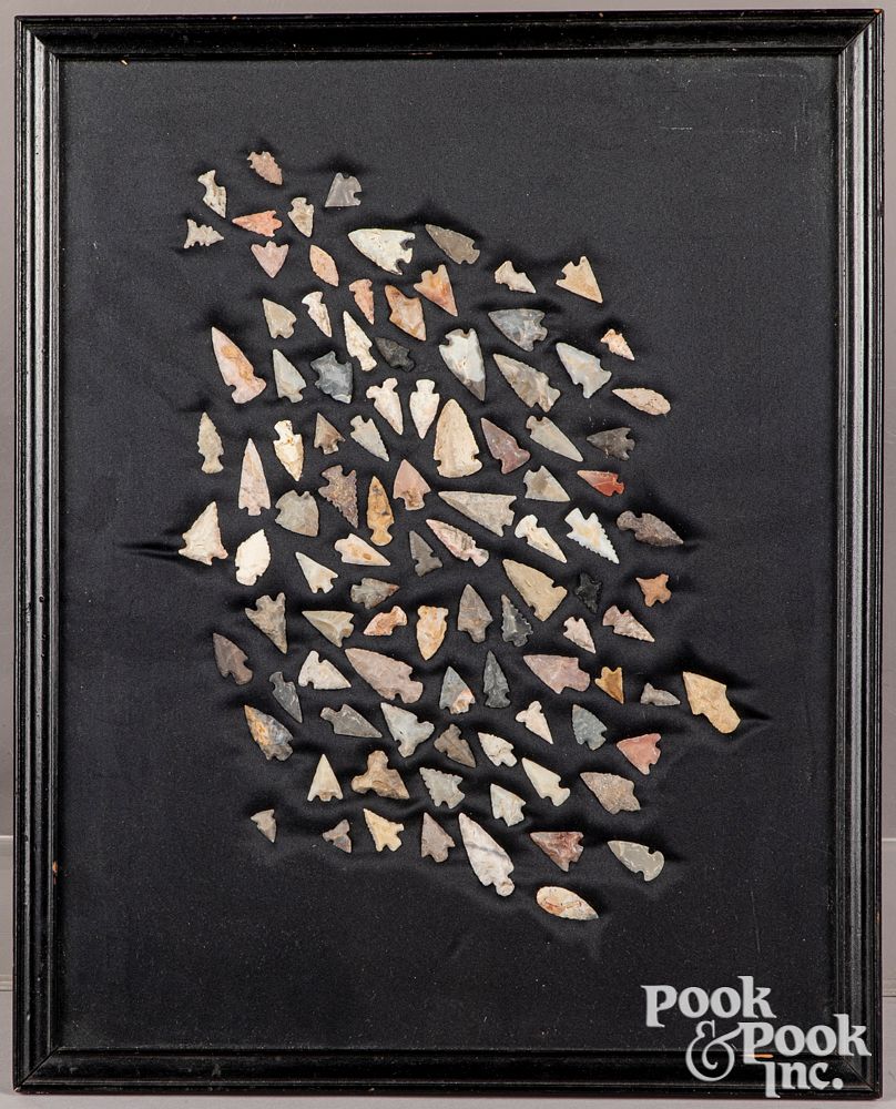 Appraisal: Far western Native American arrowheads Framed group of far western