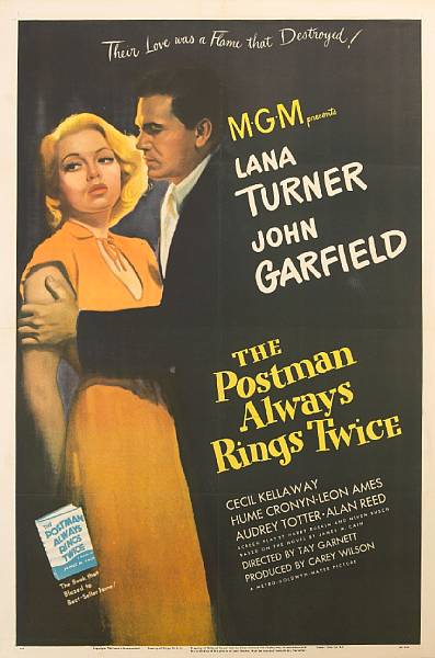 Appraisal: The Postman Always Rings Twice MGM one-sheet condition B- linen-backed