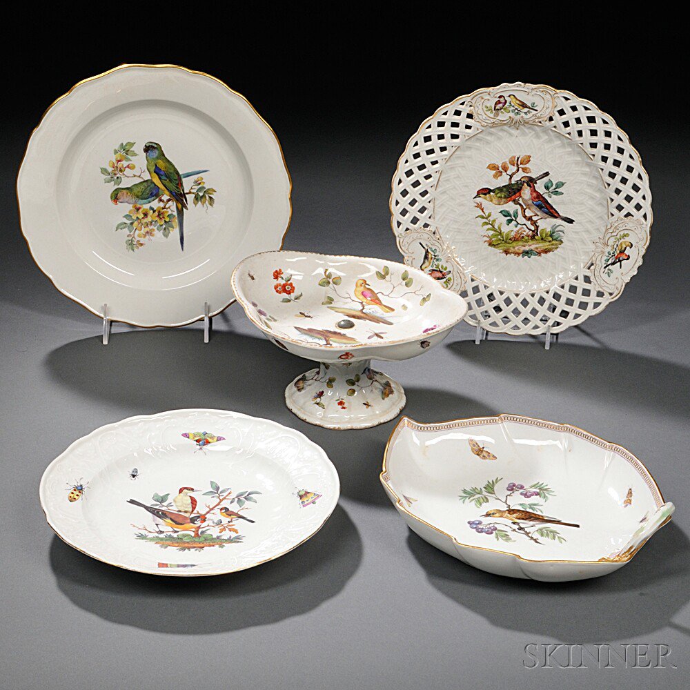 Appraisal: Thirty Pieces of German Bird-decorated Porcelain second half th to