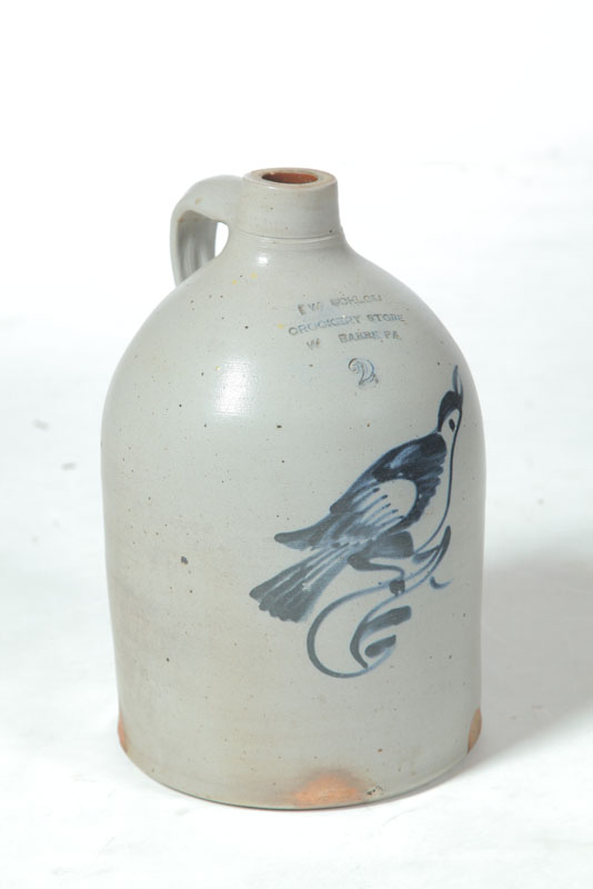 Appraisal: STONEWARE JUG American nd half- th century Brushed cobalt bird