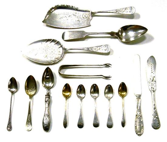 Appraisal: Fourteen pieces of silver including a fish server set tongs