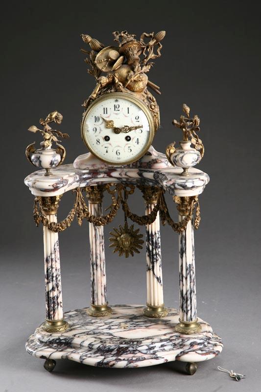 Appraisal: MANTLE CLOCK France early th century marble and brass Temple-form