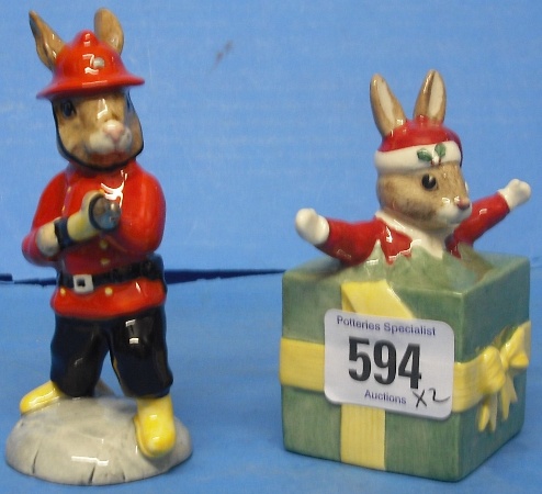 Appraisal: Royal Doulton Bunnykins Figures Fireman DB And Santas Helpers DB