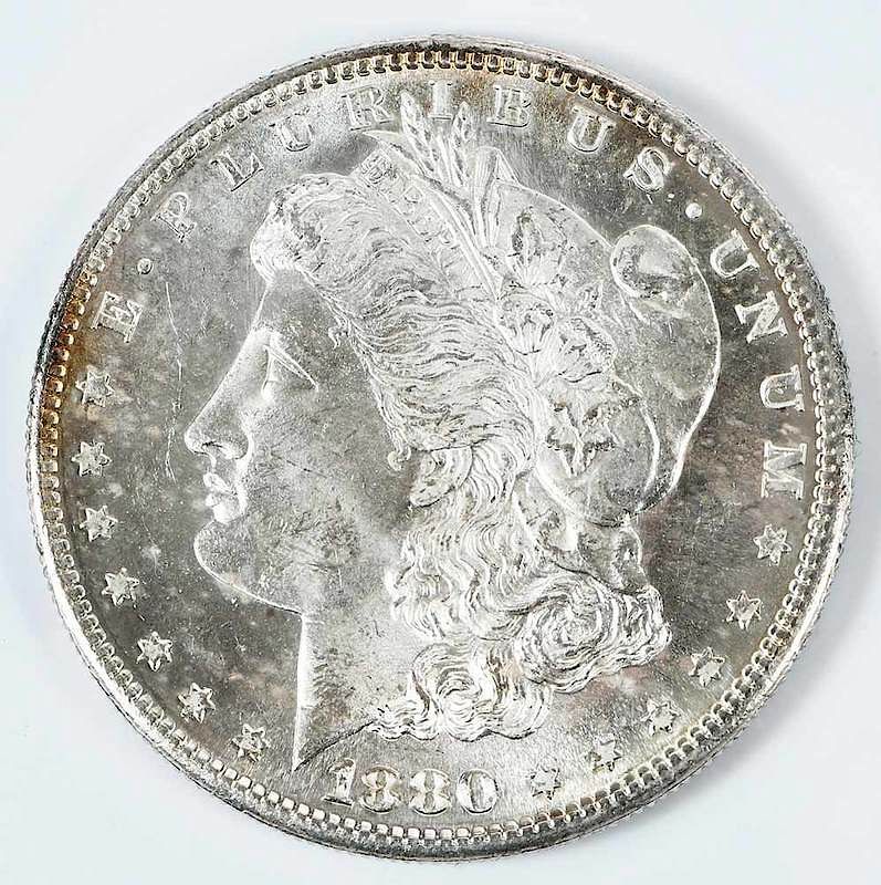 Appraisal: -S S Morgan Dollar large over smaller mintmark in envelope