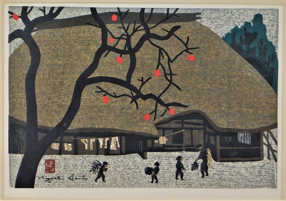 Appraisal: Kiyoshi Saito Winter Persimmon Tree Woodblock Kiyoshi Saito Japan -