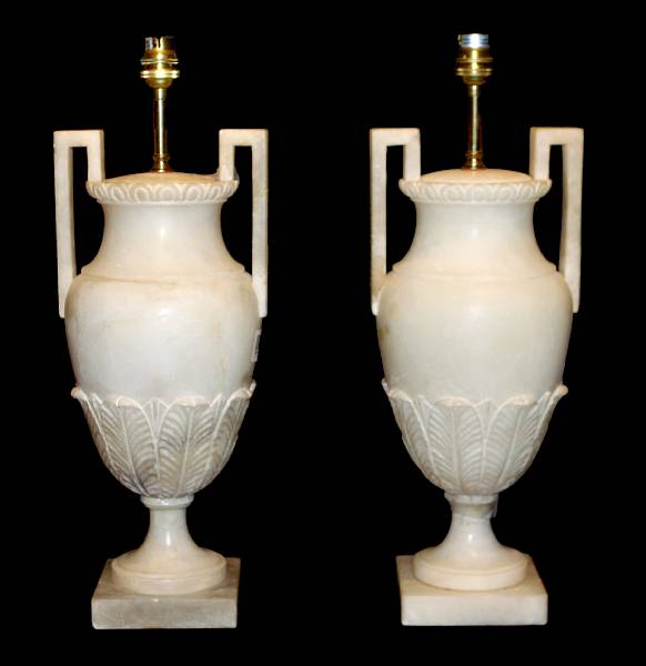 Appraisal: A pair of Neoclassical style marble urn form lamps height