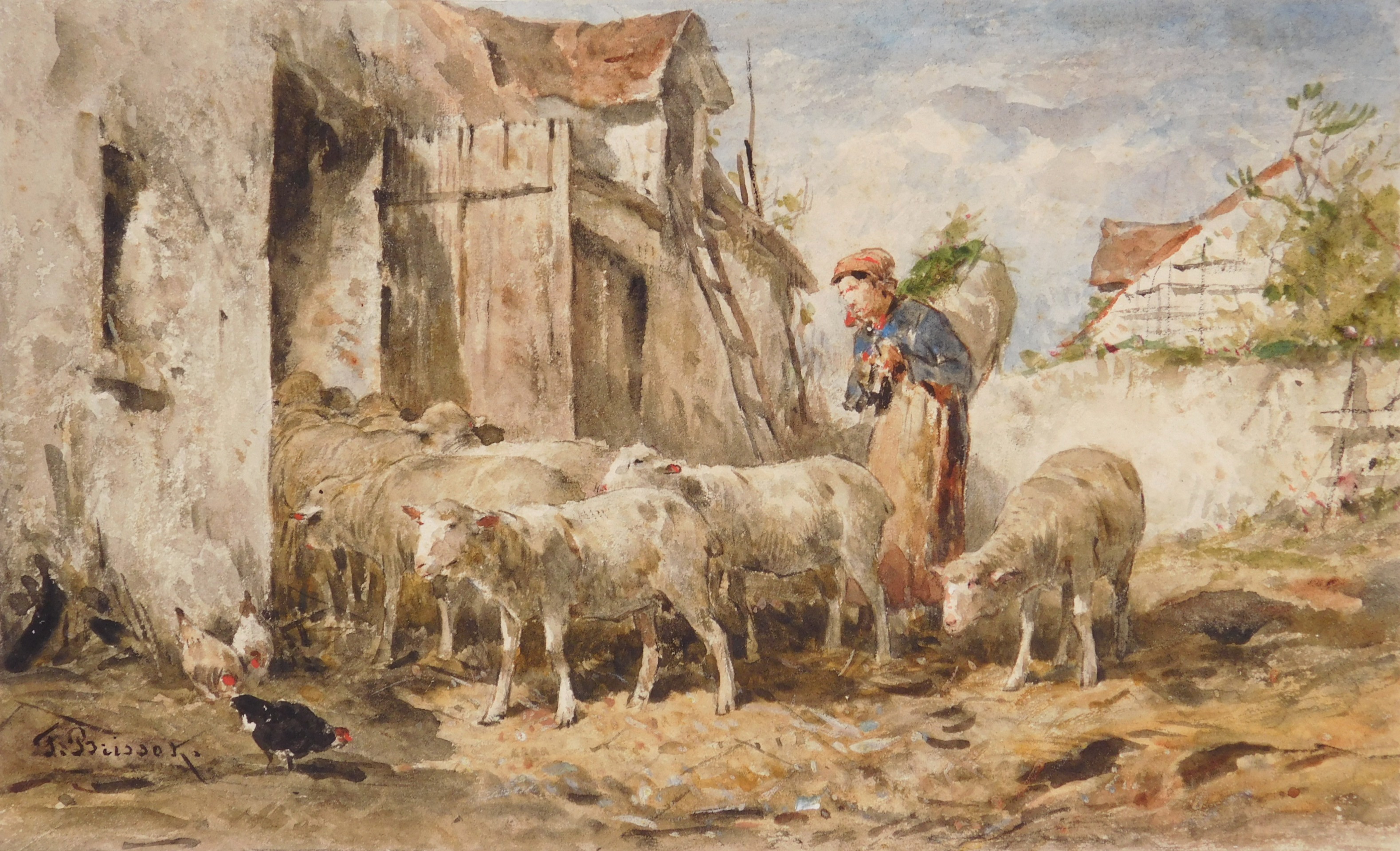 Appraisal: Felix Brissot de Warville French - The Shepherdess- watercolor on