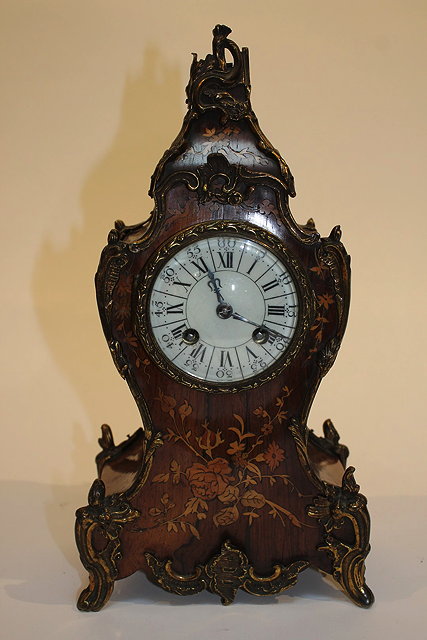 Appraisal: A FRENCH ROSEWOOD AND MARQUETRY INLAID ROCOCO MANTEL CLOCK the