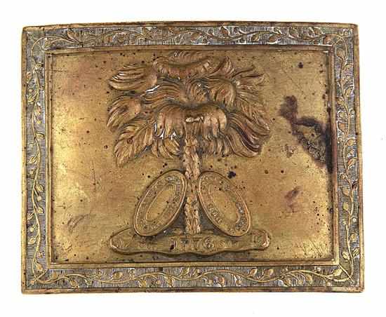 Appraisal: South Carolina Antebellum militia brass belt buckle circa die-stamped plate